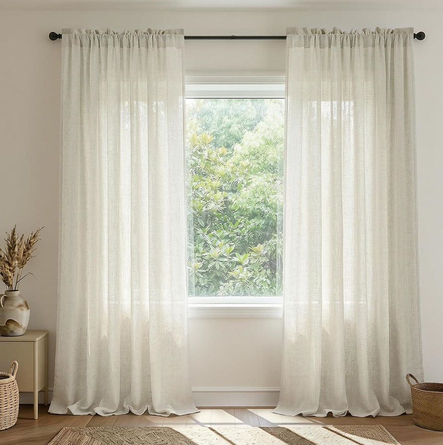 Cream Linen Light Filtering Curtain Set