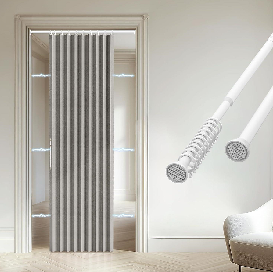 Grey Accordion Blackout Door Curtain Panel