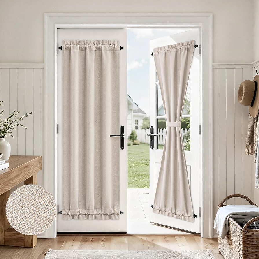 Beige Linen Blackout French Door Curtain