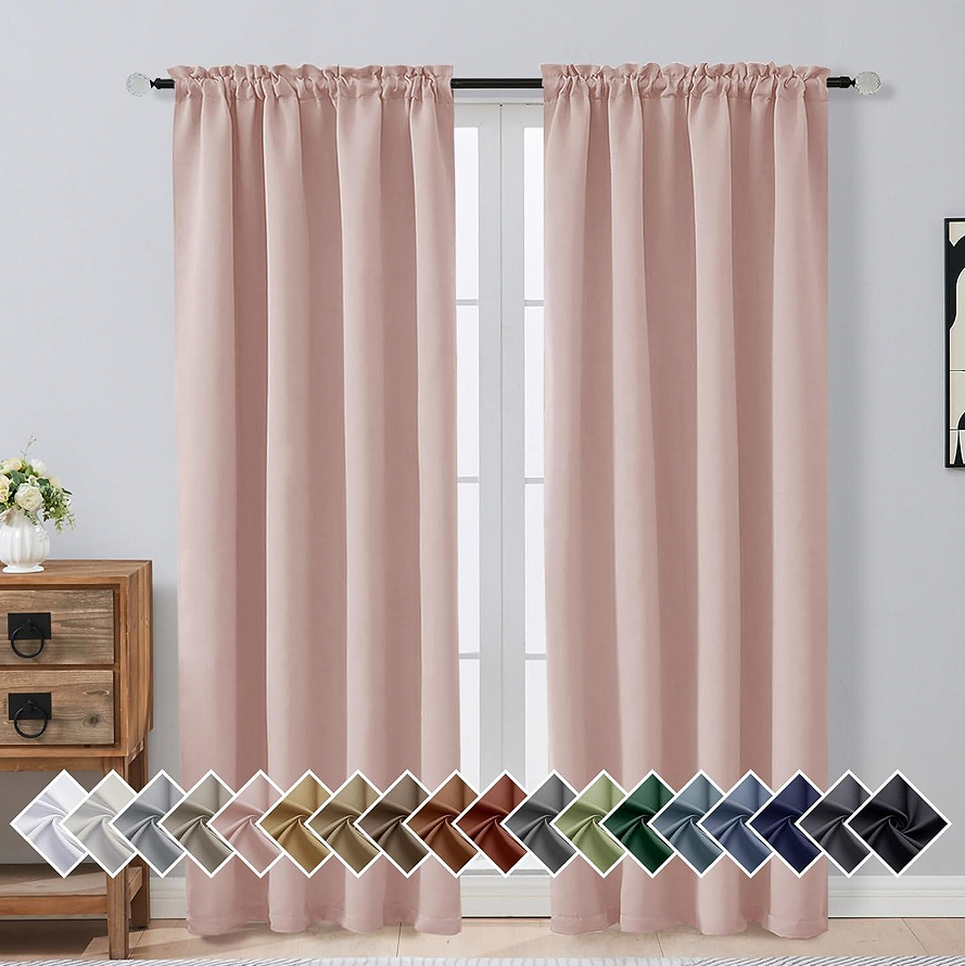 Blush Pink Blackout Door Curtain Set