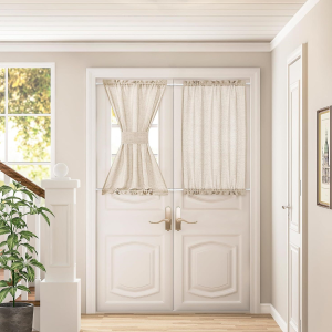 Linen Beige Sheer Door Curtain Set