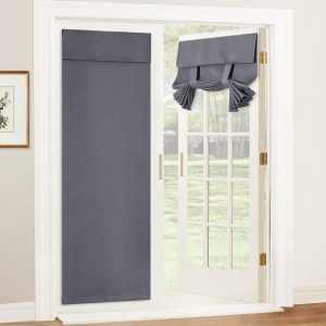 Grey Adhesive Blackout French Door Curtain