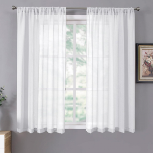 White Linen Sheer Door Curtain Set