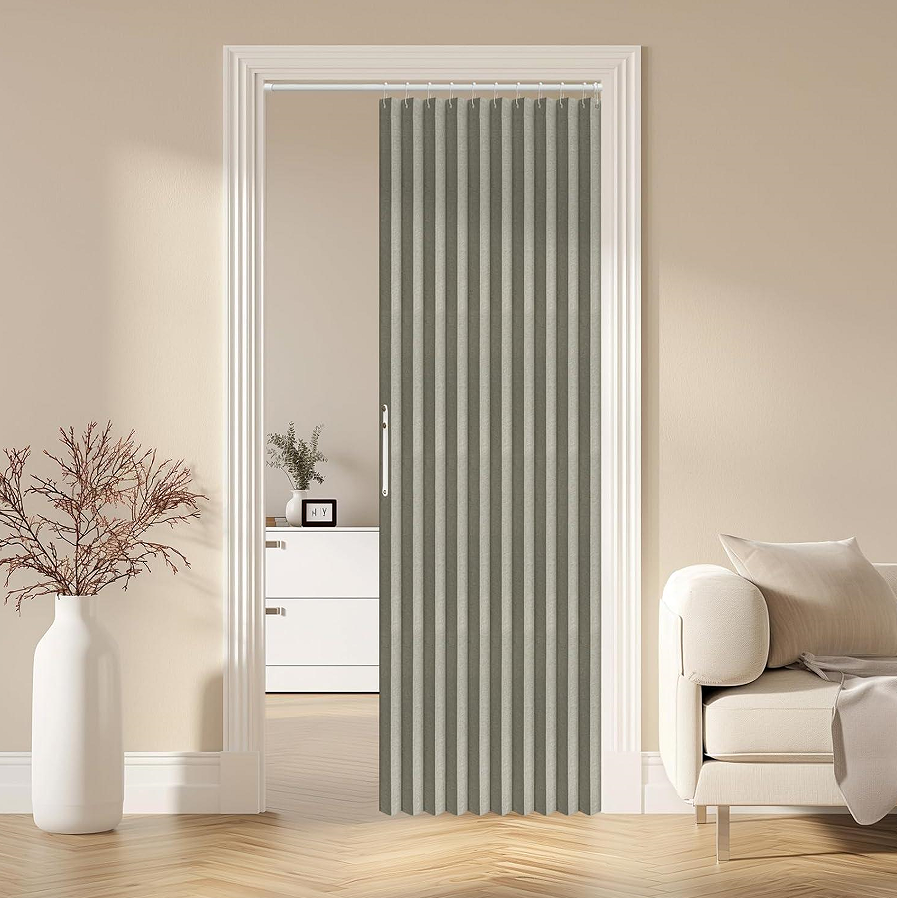 Grey Accordion Blackout Door Curtain Panel