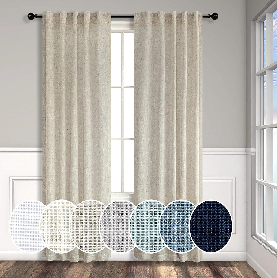 Beige Linen Back Tab Curtain Set