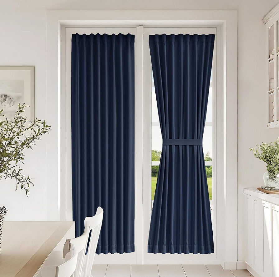 Dark Blue French Door Curtain Panel