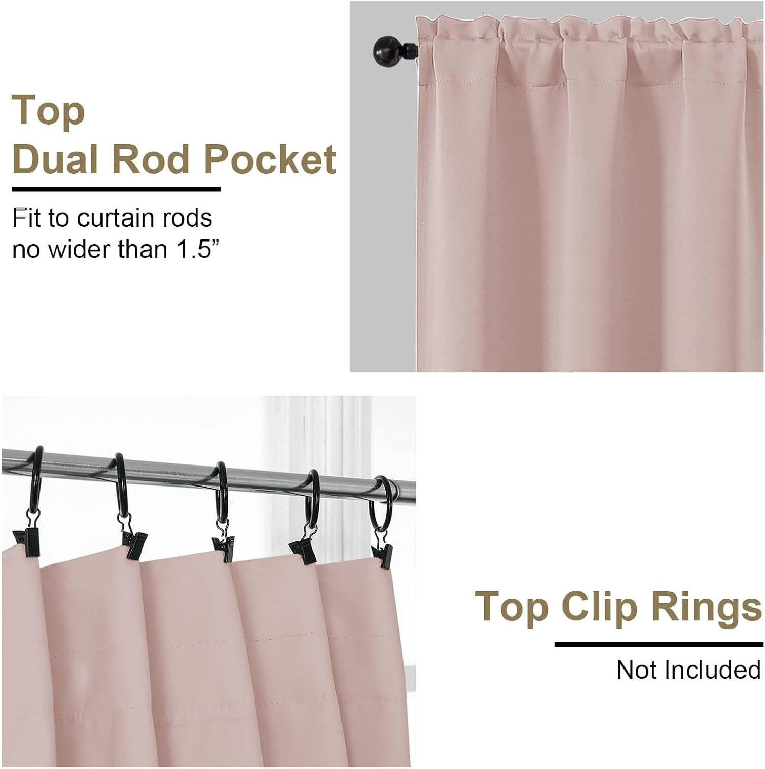 Blush Pink Blackout Door Curtain Set - Image 2