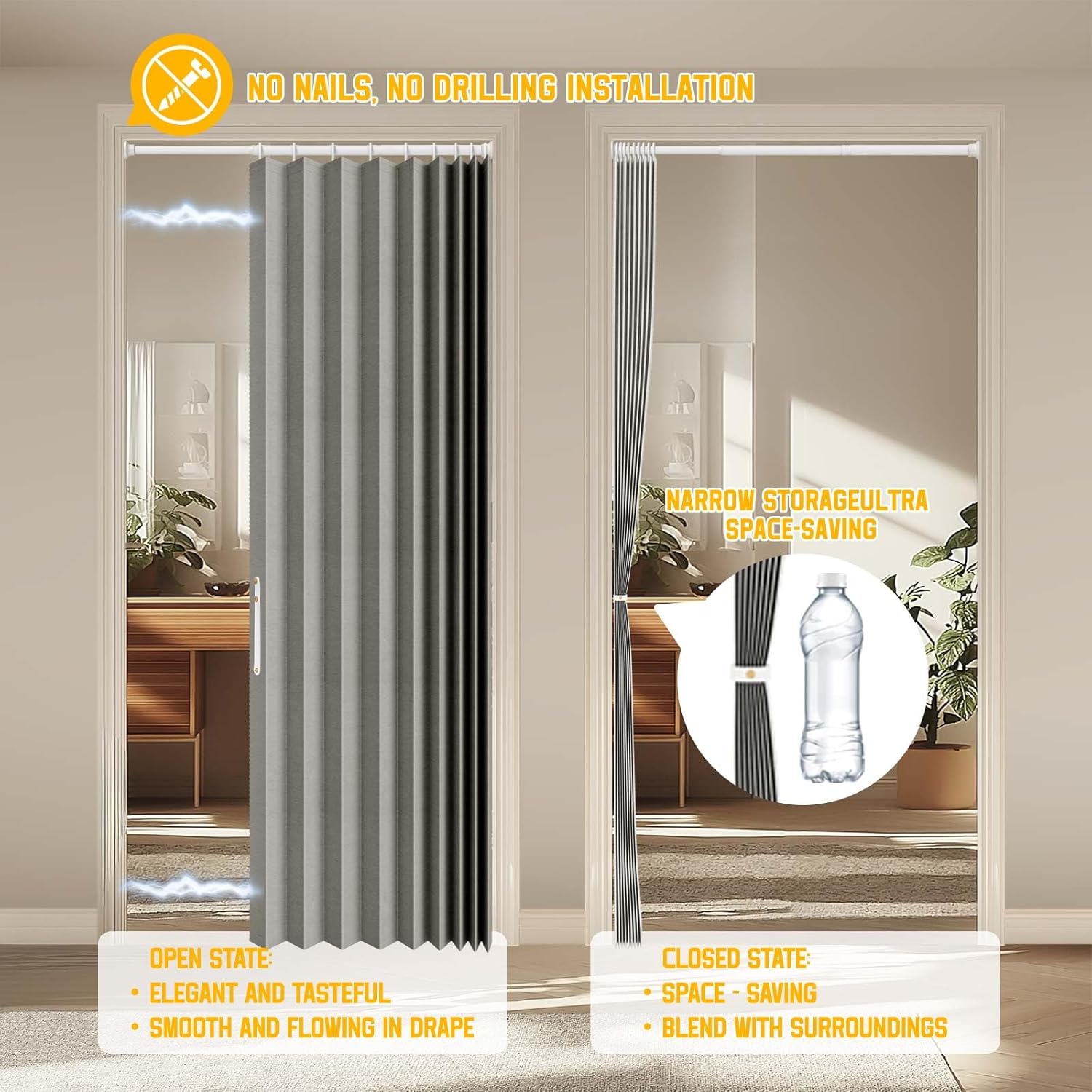 Grey Accordion Blackout Door Curtain Panel - Image 2