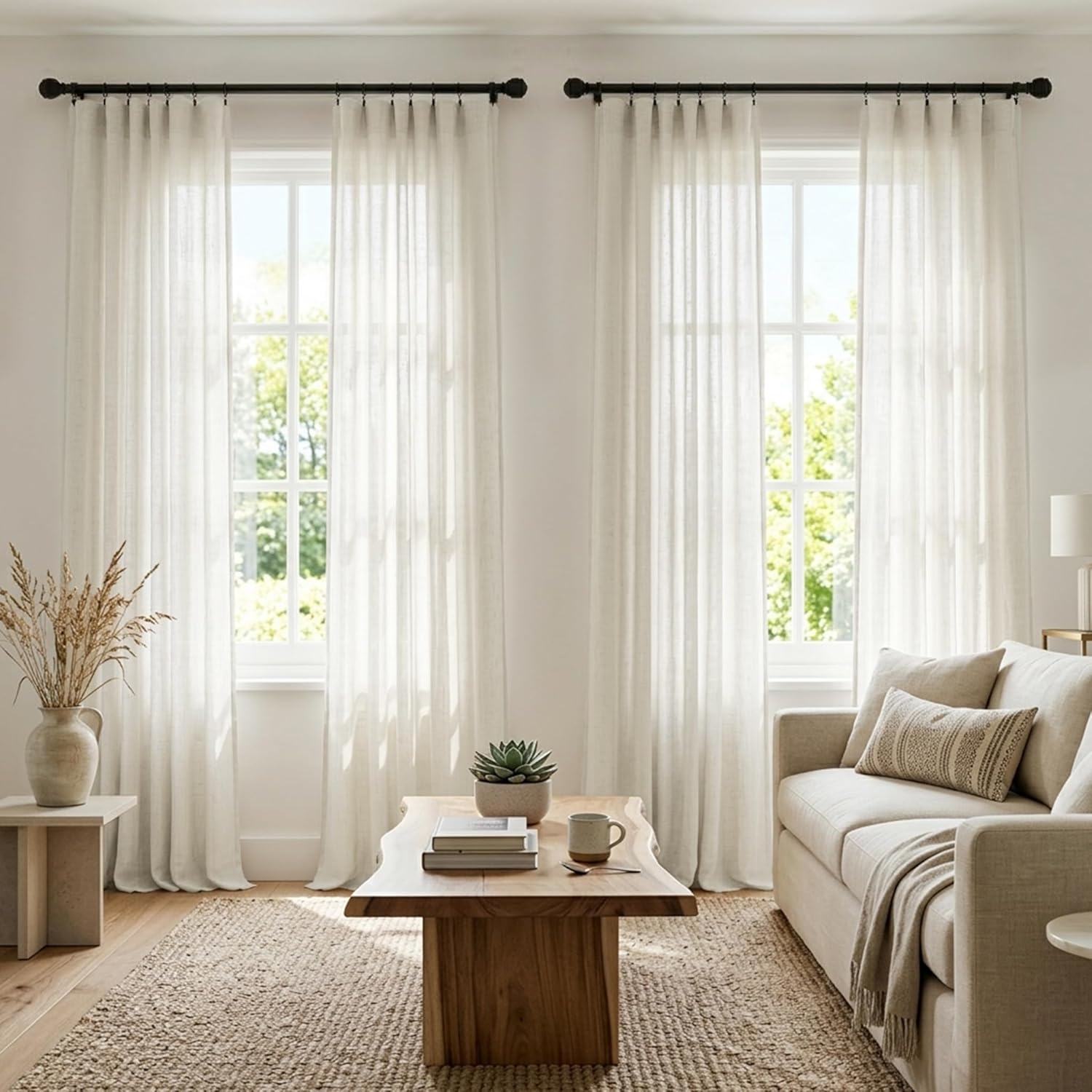 Cream Linen Light Filtering Curtain Set - Image 2