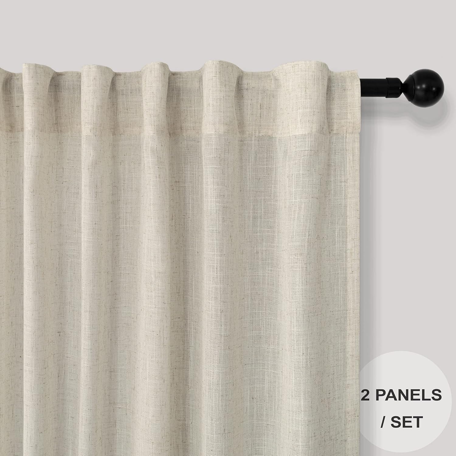 Beige Linen Back Tab Curtain Set - Image 2